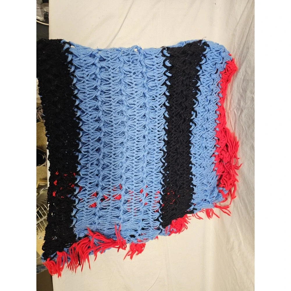 VTG Large Colorful Crocheted Afghan Blanket Throw 100x45 Grannycore Handwoven